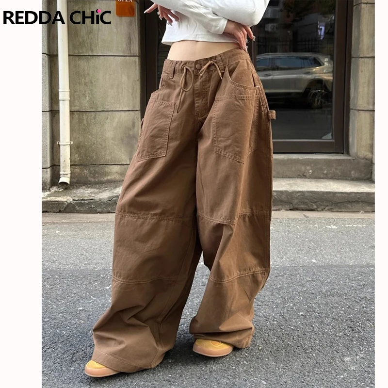 

ReddaChic Women Brown Baggy Pants Oversize Autumn Jeans Harajuku American 2000s Style Vintage Y2k Boyfriend Wide Leg Trousers