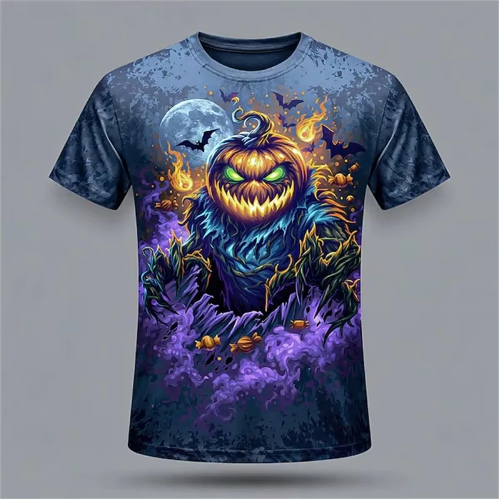 Halloween-Kürbis-Strohmann-Bier-3D-Druck-Herren-T-Shirt, modische Party-Atmungsaktive, schnell trocknende Outdoor-Sport-Cosplay-Kleidung – Detail 3