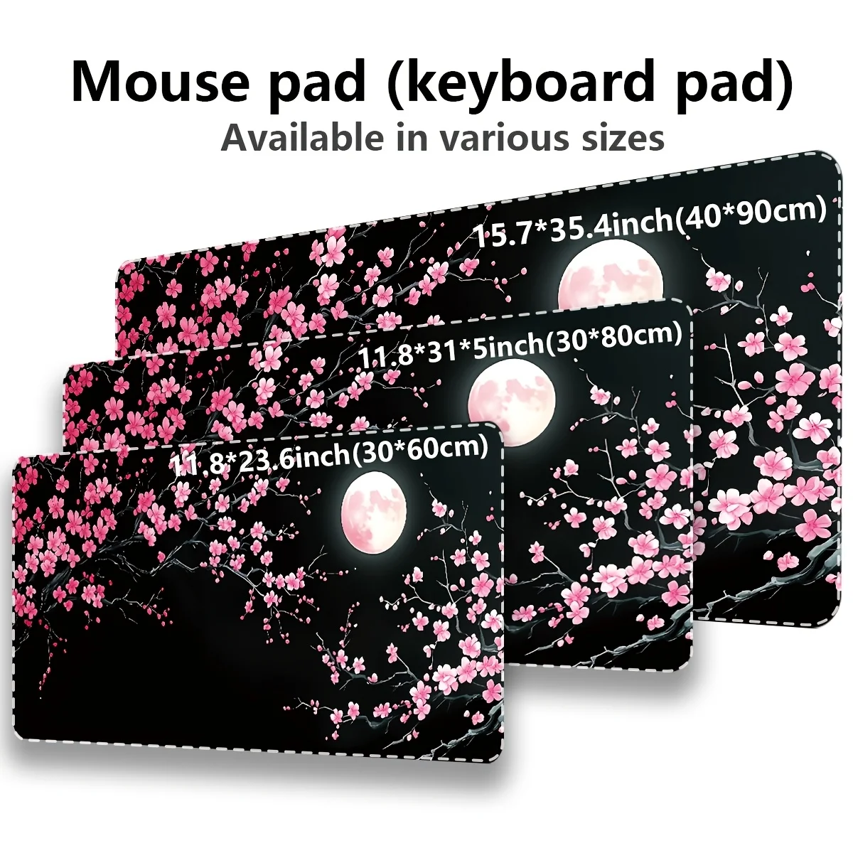 1PC Oversized Mouse Pad 1PC Rubber Base XXL Mousepad 1 cute pink plum blossom gaming mouse and keyboard pad with moonlight