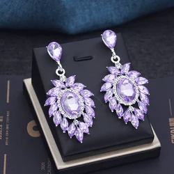 Luxury Colorful Hanging Teardrop Earrings for Women Fashion 2024 Collection AB Purple Green Dangle Earring Jewelry Gifts
