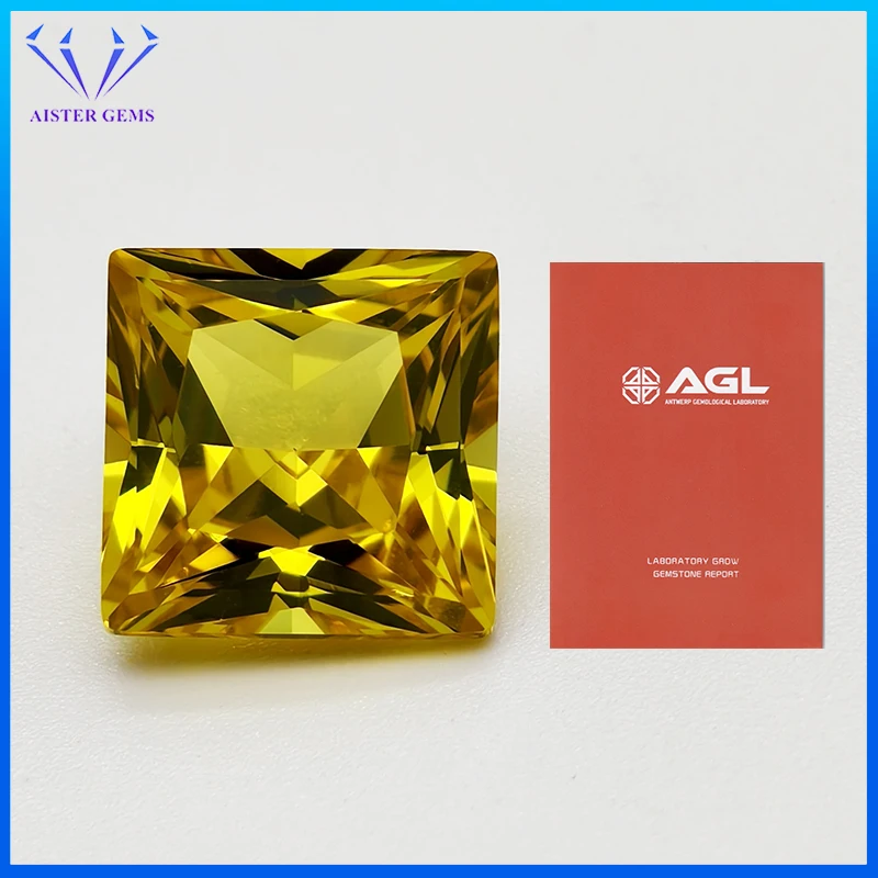 

Lab Grown Yellow Sapphire Gemstone Princess Cut Yellow Color Lab Sapphire Diamonds for Jewelry Making Selectable AGL Certificate