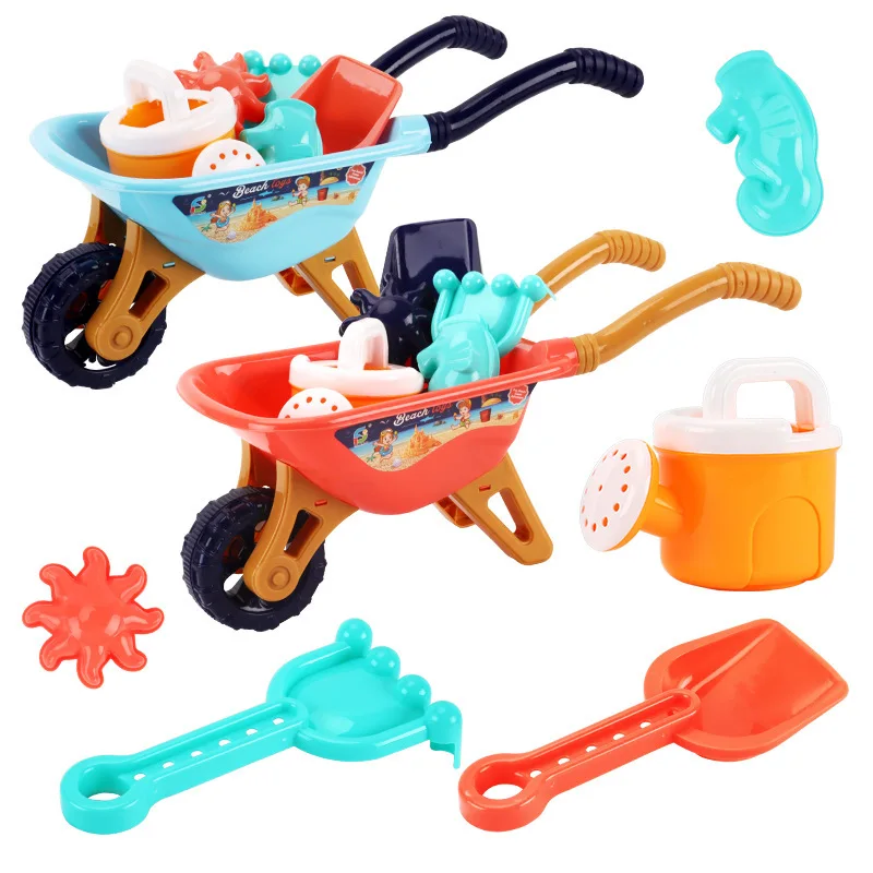 Brinquedos de praia para crianças, Play Things Funny Water Toys, Sand Bucket, Summer Game Playing Cart, 1 Set, 6Pcs