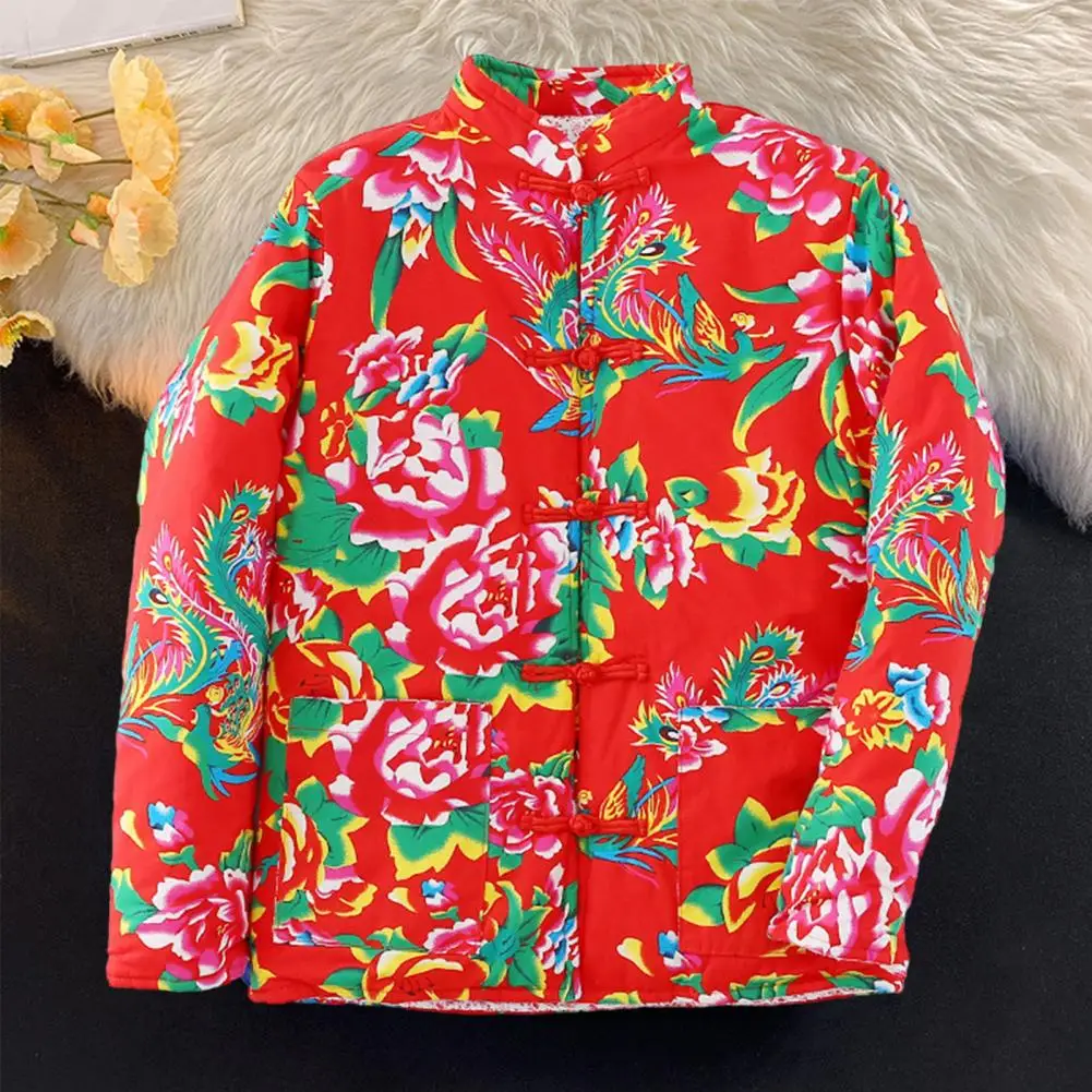 2024 Northeast Big Flower Cotton-padded Jacket Ethnic Wind Floral Cotton-padded Jacket Fashion Winter Short Coat Warm Women Coat