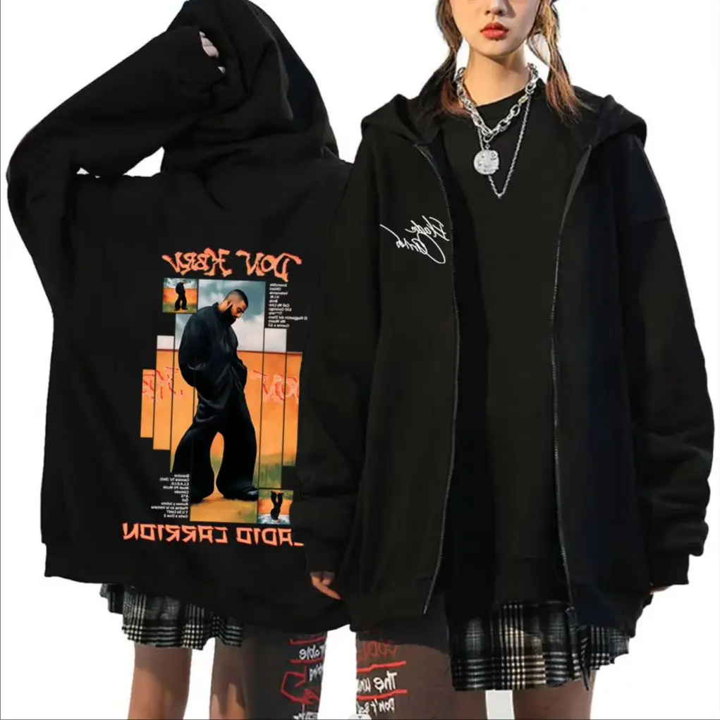 

Rapper Eladio Carrion DON KBRN Album Print Zipper Hoodie Men Women Hip Hop Fashion Oversized Streetwear Male Casual Zip Up Coat