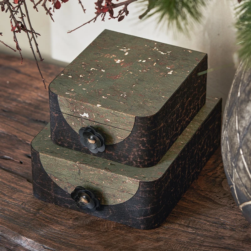 DCASA New Chinese Style Element Moss Pattern Fabric Storage Box Decoration Box Model Room Ornament Advanced Sense