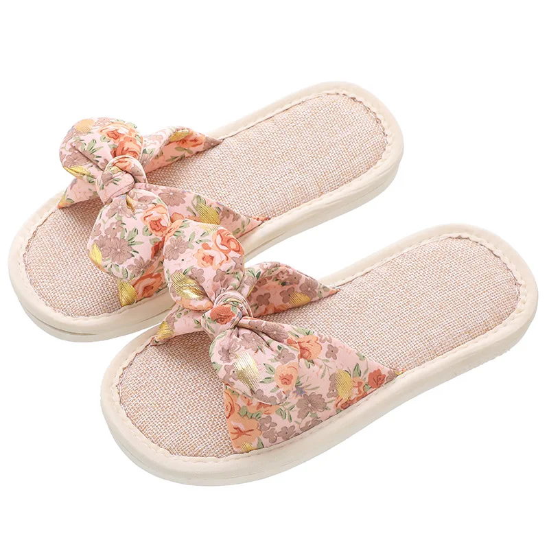 Children's linen slippers Spring and autumn girls Day series sweet pastoral small fragrance fabric home for children slipper