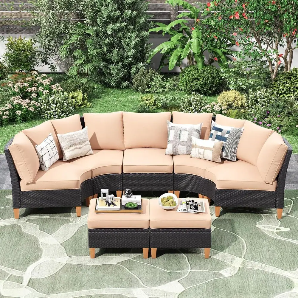 

7-Piece Wicker Outdoor Sectional Set with Cushions, Weather-Resistant Patio Furniture for Backyard, Garden, and Poolside Relaxat