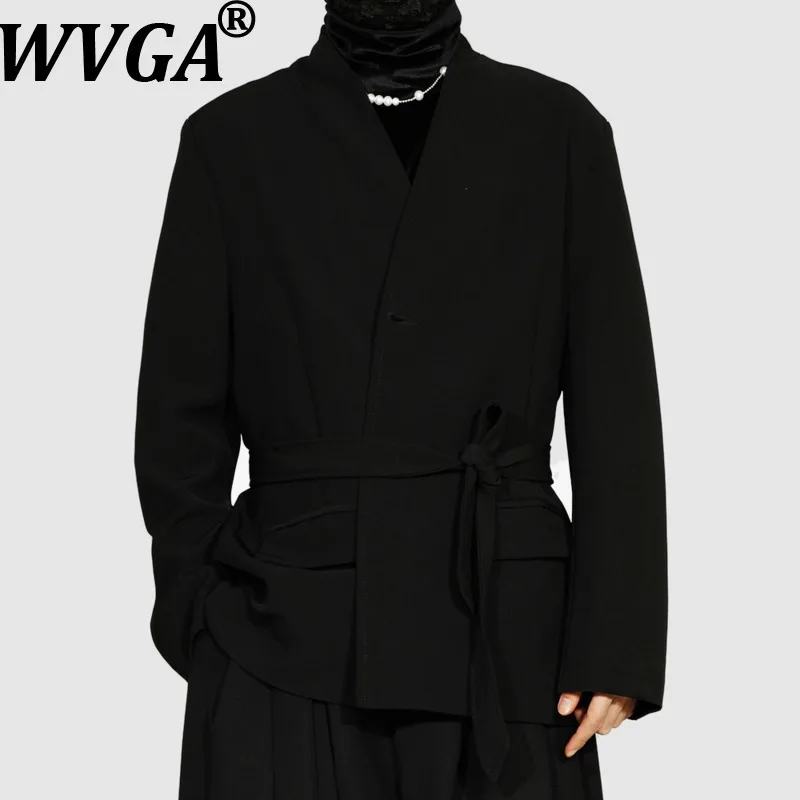 

WVGA Spring Autumn New Man Tide Collarless Tie Trendy Long Sleeved Blazer Niche Chic Casual Darkwear Suit Jackets Ins Y2K W14750