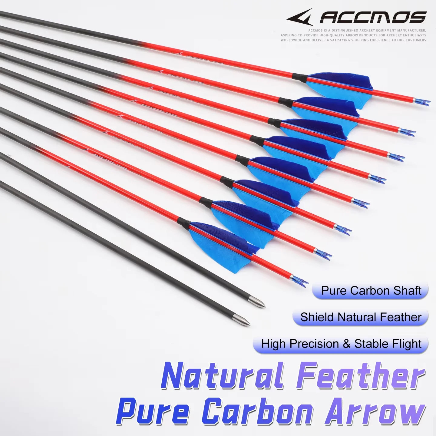 Image of ACCMOS ID 4,2mm Carbonpfeile 32 Zoll Spine 400-1000 Natürliche Federn Outdoor-Übungs- und Jagdpfeile für Bogenschießen