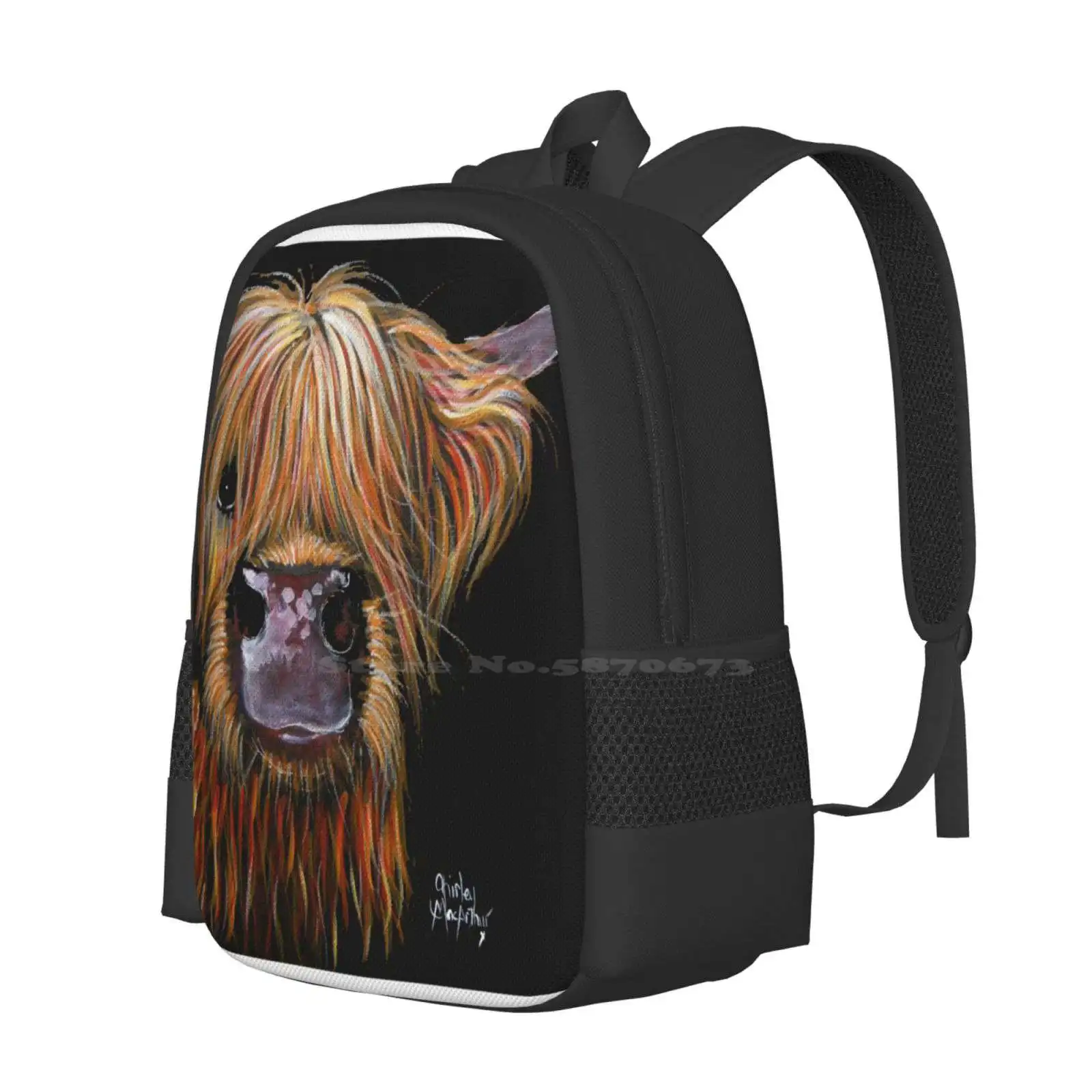 Scottish Hairy Highland Cow 'Henry' By Shirley Macarthur Backpacks For School Teenagers Girls Travel Bags Country Animal Snort