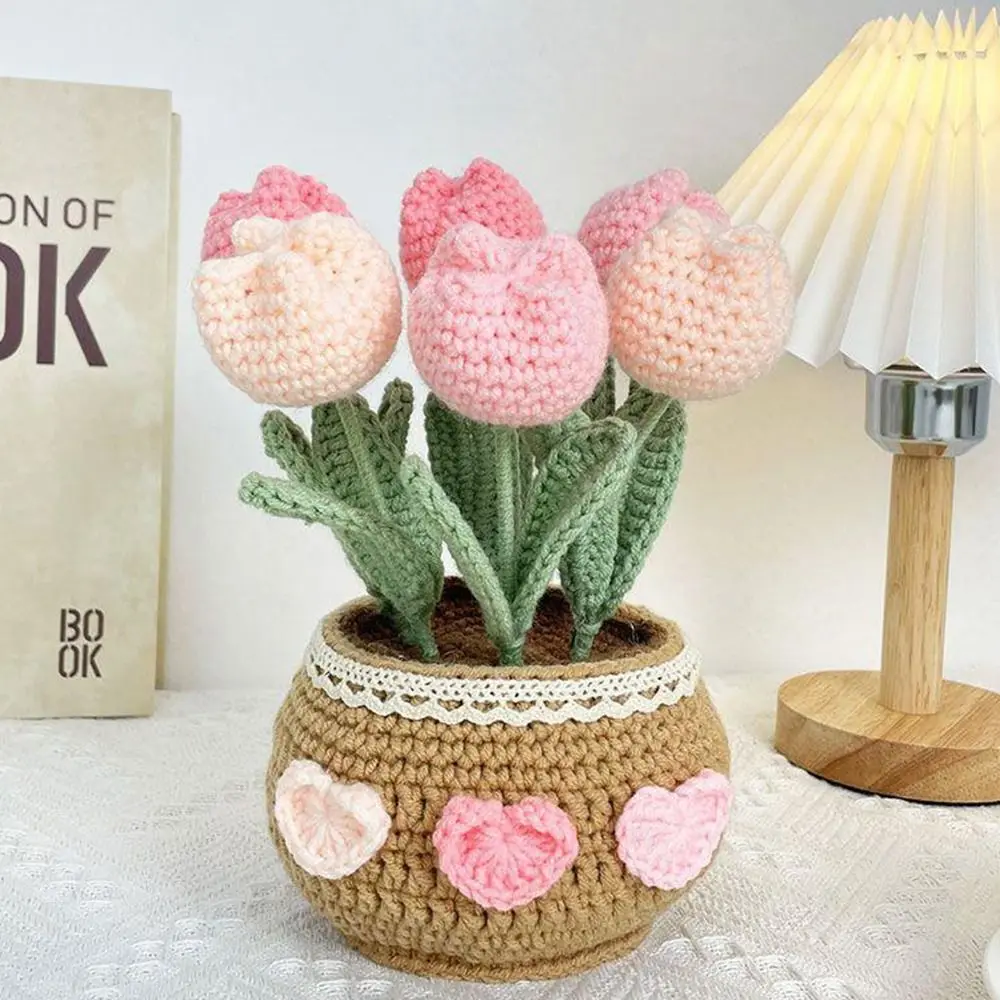 Crochet Crochet Kit Multicolored Yarn Knit Kits Knitting Kit Tulip Flowerpot Sunflower Flower Crochet Kit Adults Beginner