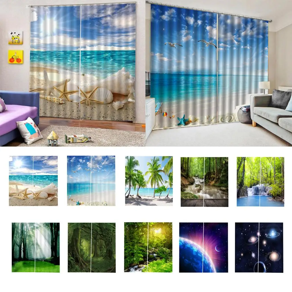 2 Pieces Landscape Polyester Window Curtain Valance Panel - Waterproof
