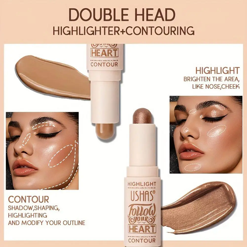 2 IN 1 Shimmer Bronzers Contour Stick Waterproof Multi-purpose Highlighter Shaping Shadow Face Modify Concealer Pen