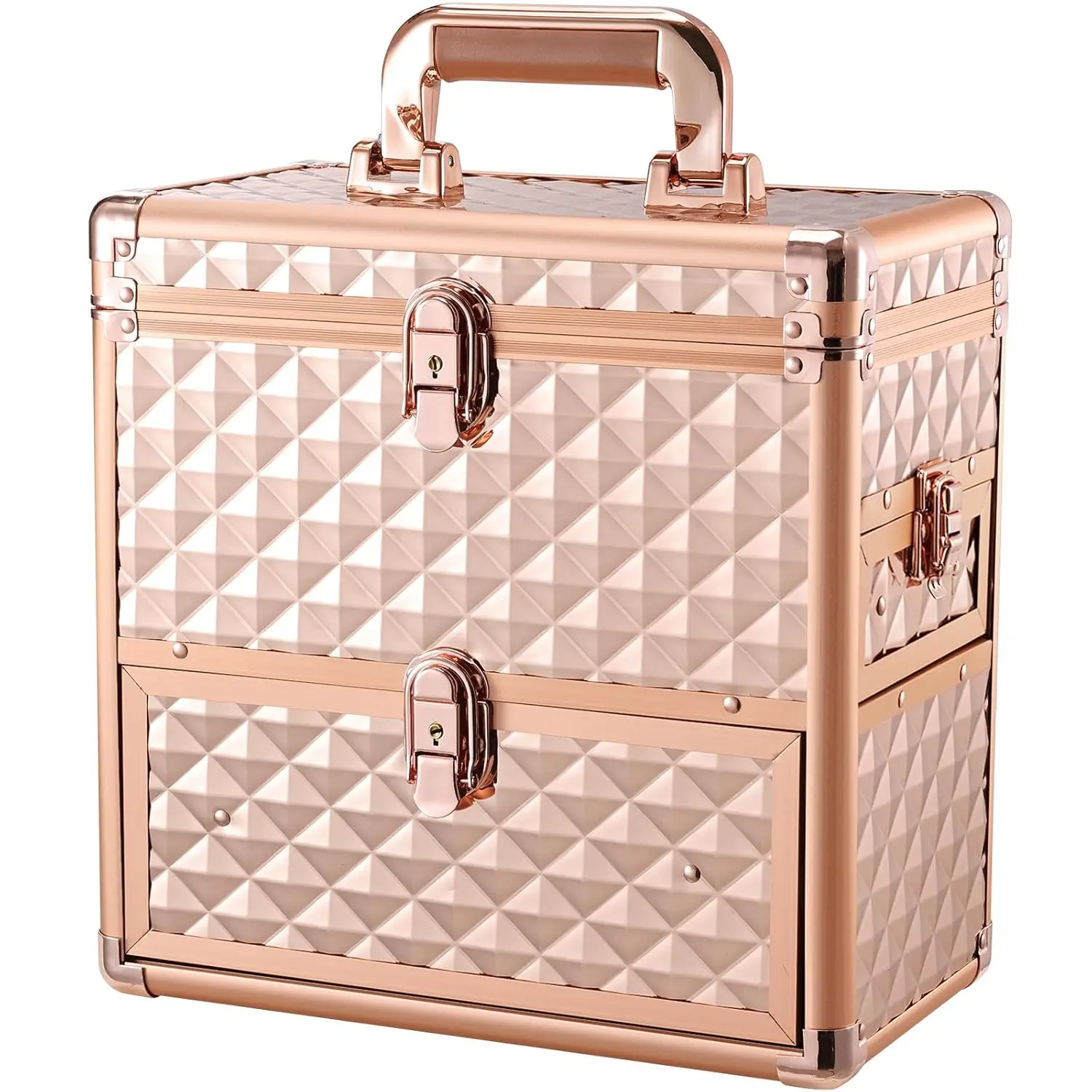

Professional Makeup Organizer Case with Drawer, Mirror, and Dividers for Travel - Rose Gold