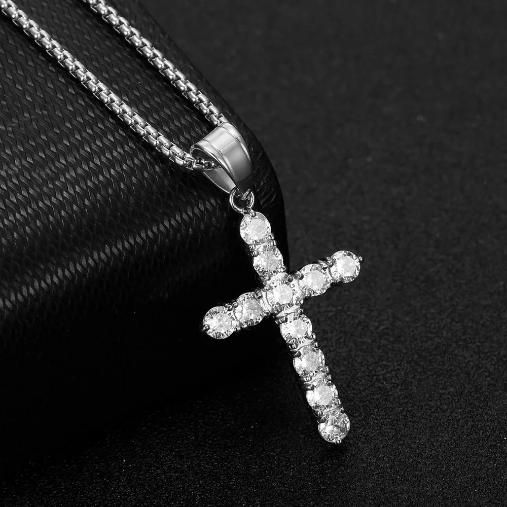 Iced Out Choker Cross Pendant Necklace For Women Gold Silver Color Stainless Steel Long Chains Christian Jewelry Dropshipping