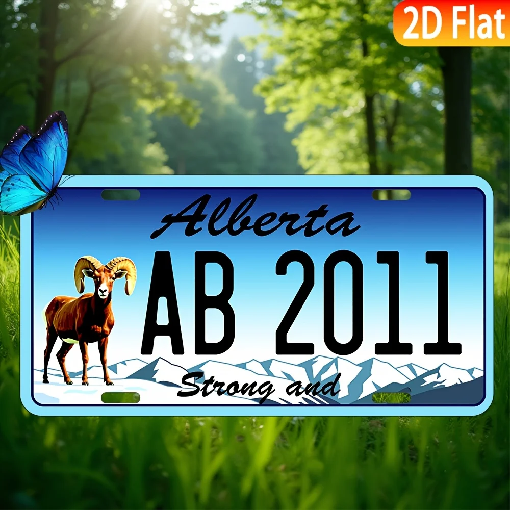 لافتة لوحة ترخيص فنية جدارية معدنية من ألبرتا - لوحة زخرفية من الألومنيوم مع تصميم جبل وأغنام كبيرة، مثالية للمنزل، #2