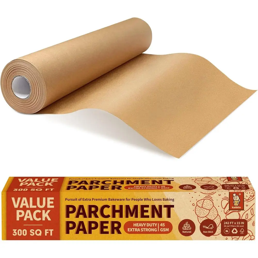 

15in x 242ft Unbleached Parchment Paper Roll, 300 Sq.ft, Non-Stick with Serrated Edge for Baking and Air Frying