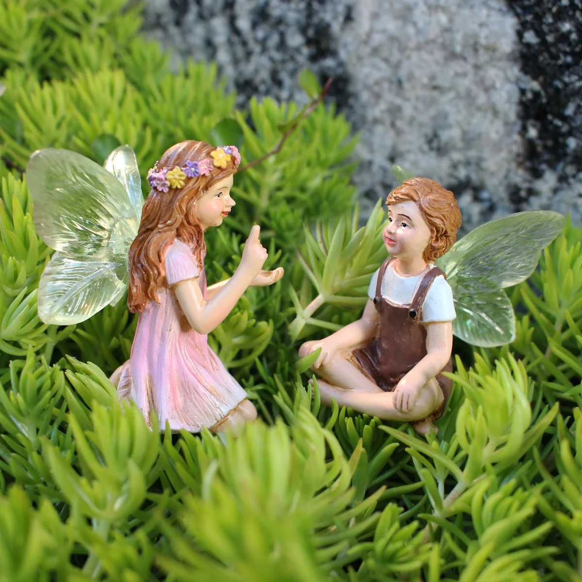 Set of 2 Fairy Garden Decor - Resin Outdoor Statues for Patio & Balcony