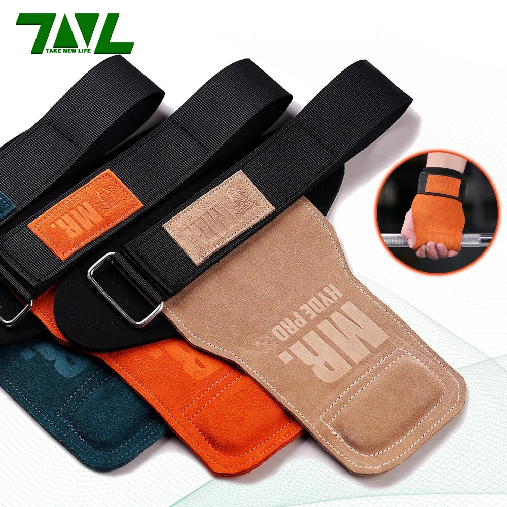 1Pair New Leather Cowhide Gym Fitness Gloves Straps Grips Anti-Skid Weight power belt Lifting Pads Workout Exercise Protection