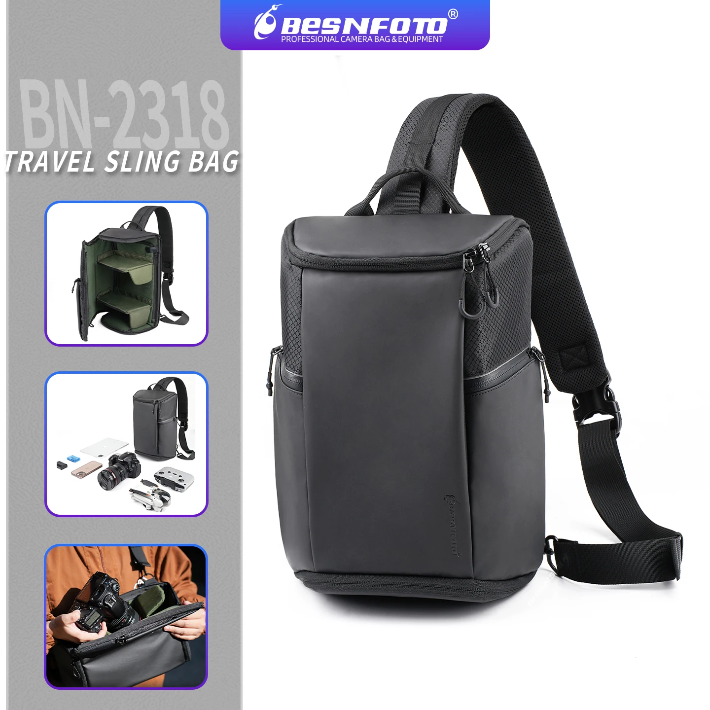 BESNFOTO Single Shoulder Crossbody DSLR Camera Bag Mirrorless Photography Handbag for Men And Women Hiking