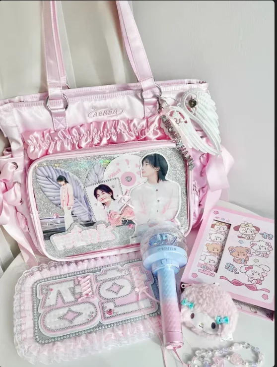 

Sweet and Cute Lolita Crossbody Ribbon Bow Pleated Fashion Summer Large Capacity Satin Versatile Pink Pain Bags Backpacks Women