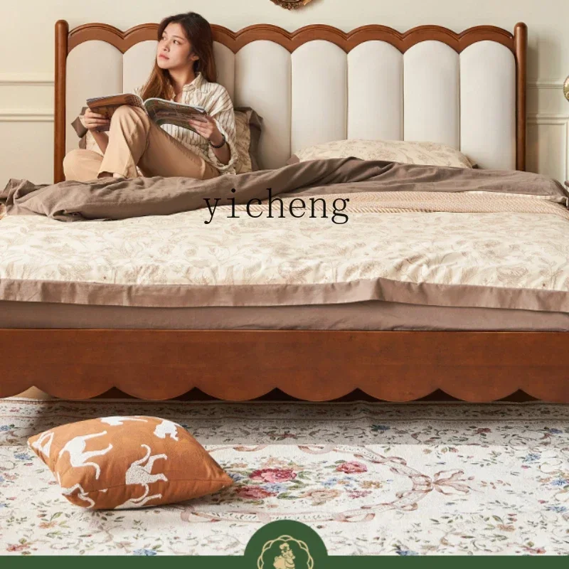 A22 Retro Solid Wood Bed Cream Wind Soft Bag Bed Ripple Bed American Furniture Children's