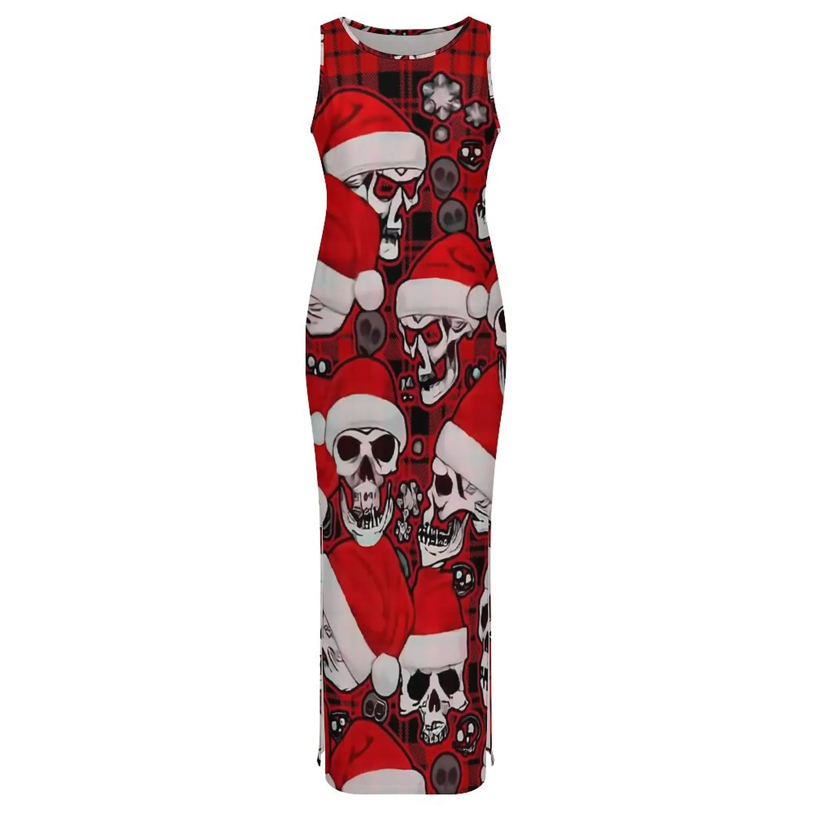 Sukienka bodycon z czaszką świąteczną, letnia, zabawna, codzienna sukienka maxi z czaszkami, damska sukienka bez rękawów z wzorem w stylu ulicznym, duży rozmiar 4XL