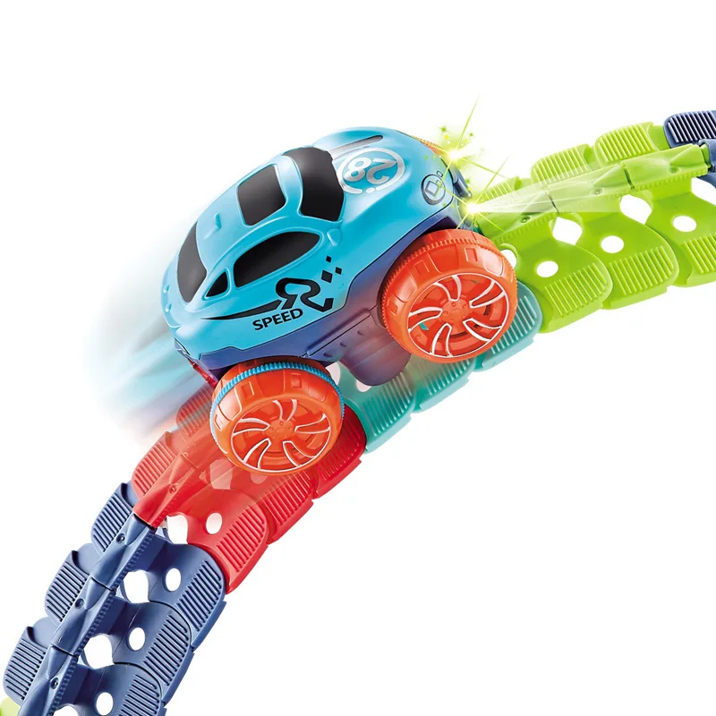 Rechargeable Kids Track Cars For Boy Flexible Track with LED Light-Up Race Car Set Anti-gravity Assembled Track Car Gift for Kid