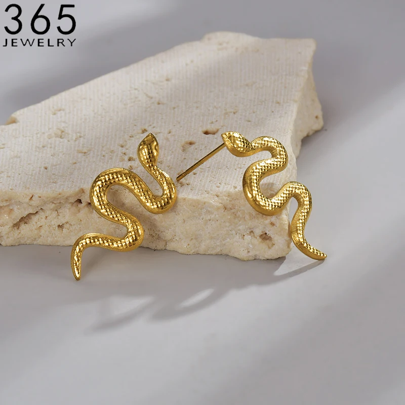 Fashion Stainless Steel Snake Earrings For Women Men Punk Hip Hop Gold Color Stud Earring Jewelry Gift