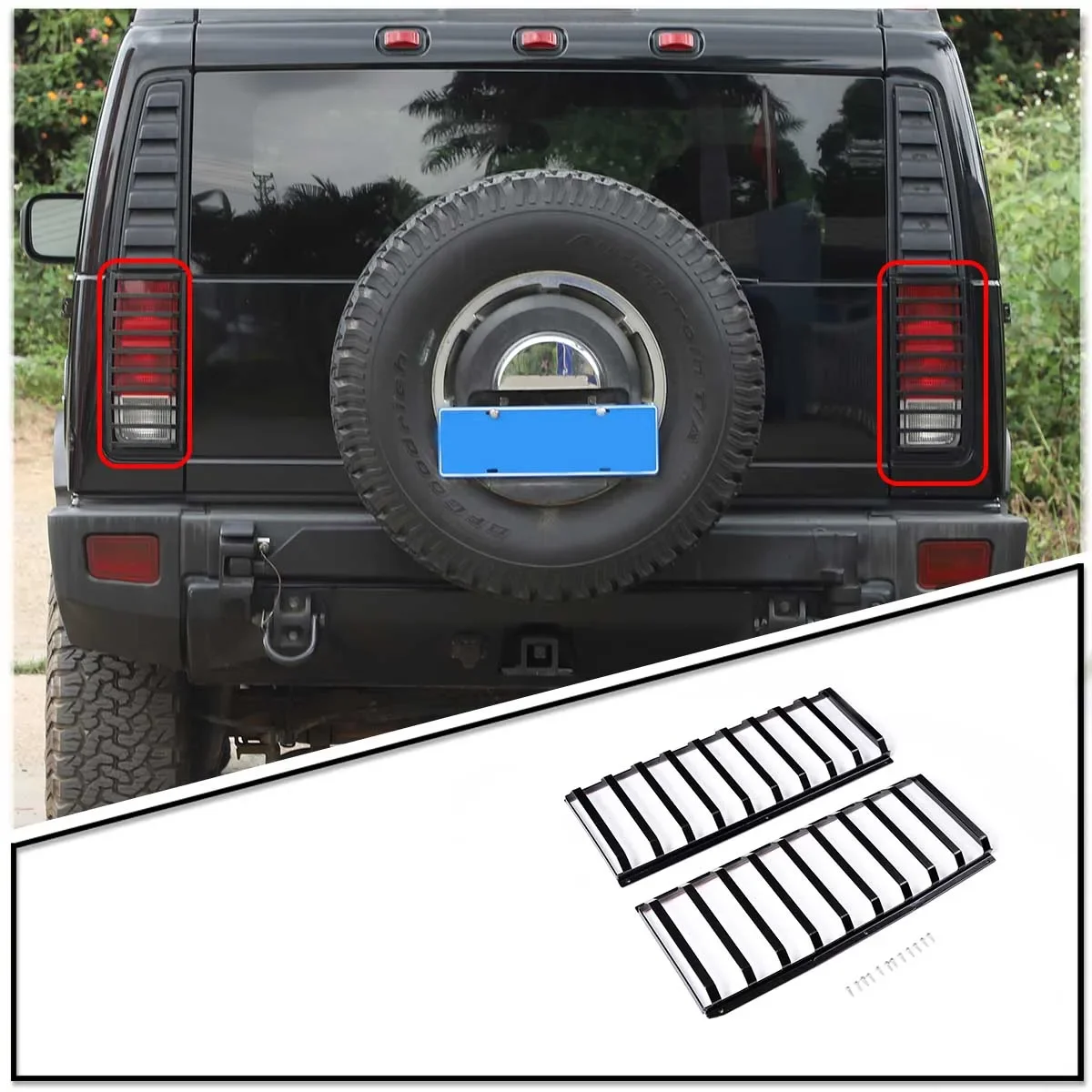 For Hummer H2 2003 2004 2005 2006 2007 2008 2009 Carbon Steel Black Car Tail Light Lamp Trim Bezel Cover Trim Car Accessories