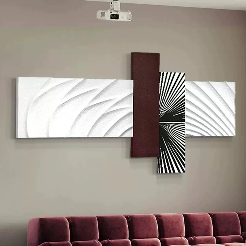 Modern simple abstract texture decorative painting wood carving physical painting model room living room background wall
