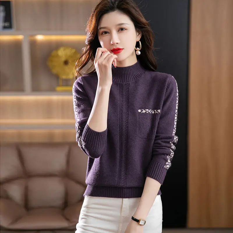 Pull Femme New High Collar Ladies Pullovers Long Sleeve Autumn Winter Knitwears Vintage Warm Sweaters For Women 2023 Bottom Tops