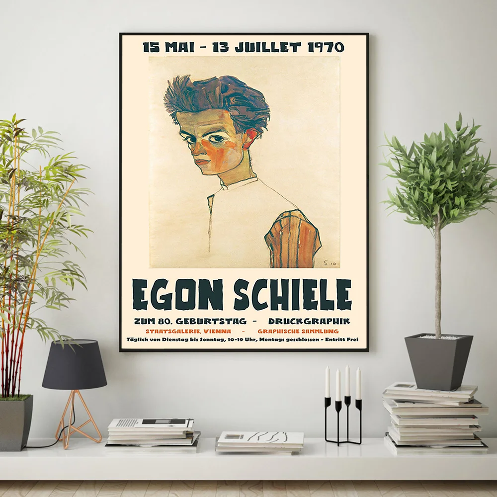 

Egon Schiele Exhibition Canvas Painting Portrait Wall Art 1970 Museum Posters and Prints Wall Pictures for Living Room Decor