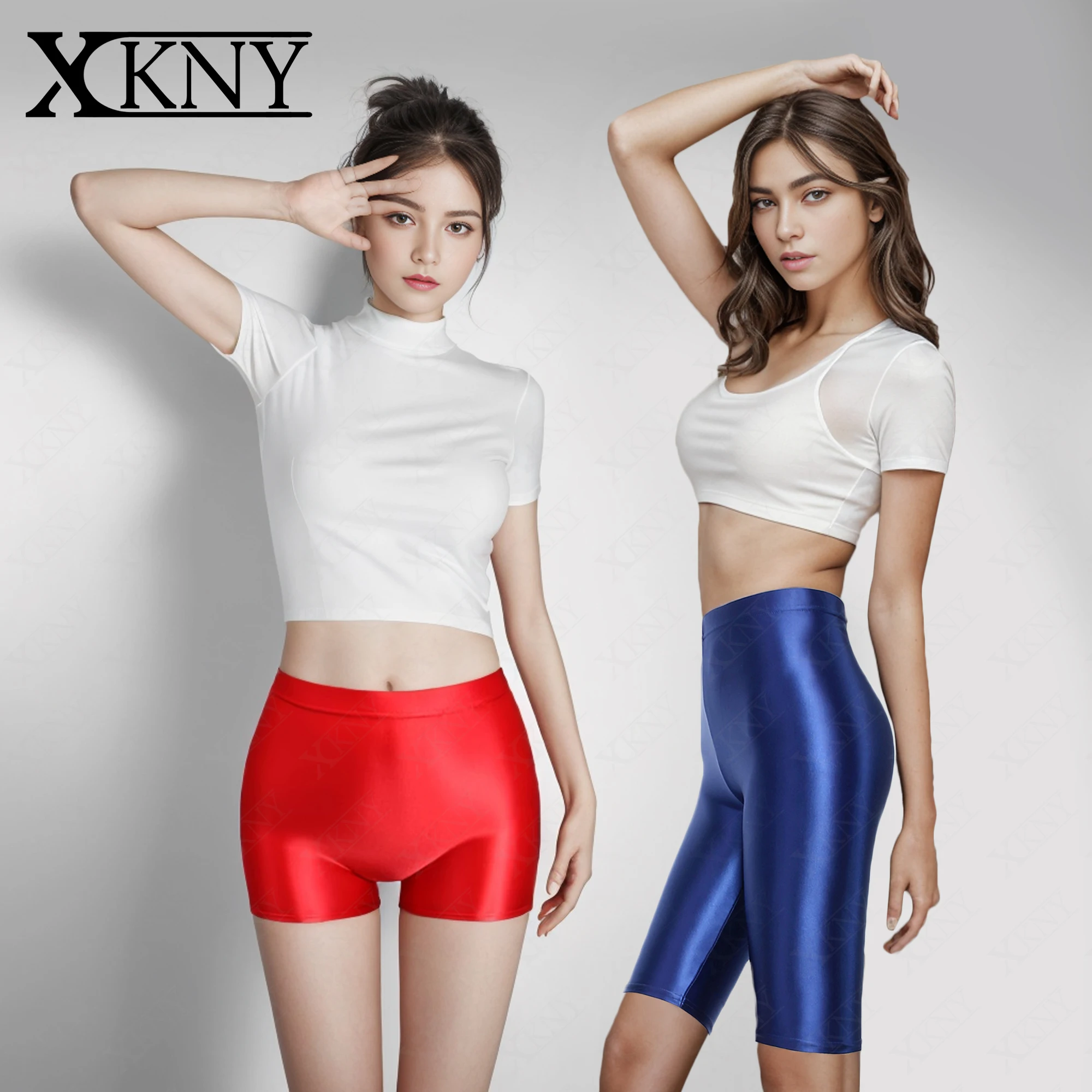 

XCKNY satin smooth opaque shorts sexy silk oil glossy Unisex casual sports slim high waisted swim shorts shinny tights