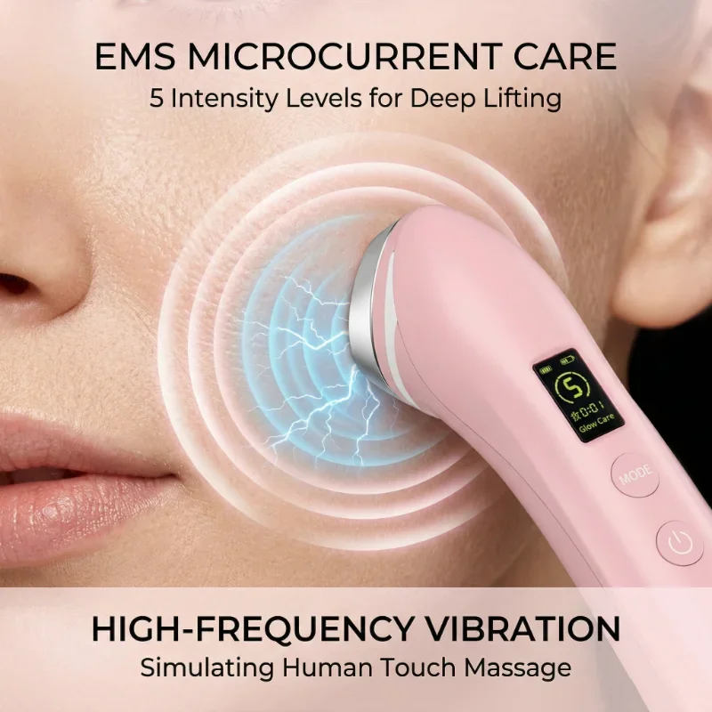 6 in 1 EMS Face Massager 5 Color LED Light Therapy Vibration Massage Skin Tightening Anti-Aging Beauty Device