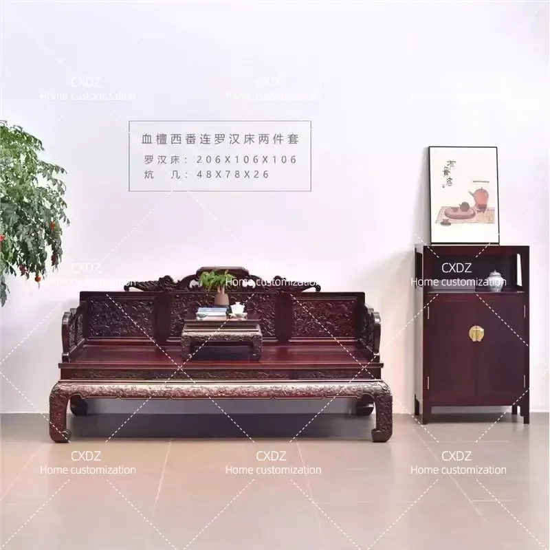 Zambian Blood Sandalwood Carved Dragon Arhat Bed All Solid Wood Chinese Style Passion Flower Bed Ancient Red Sandalwood