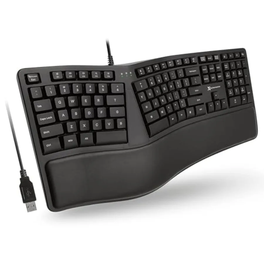 X9 Wired Ergonomic Keyboard with Cushioned Wrist Rest - Type Comfortably Longer - USB Wired Split Keyboard for Laptop, PC and C