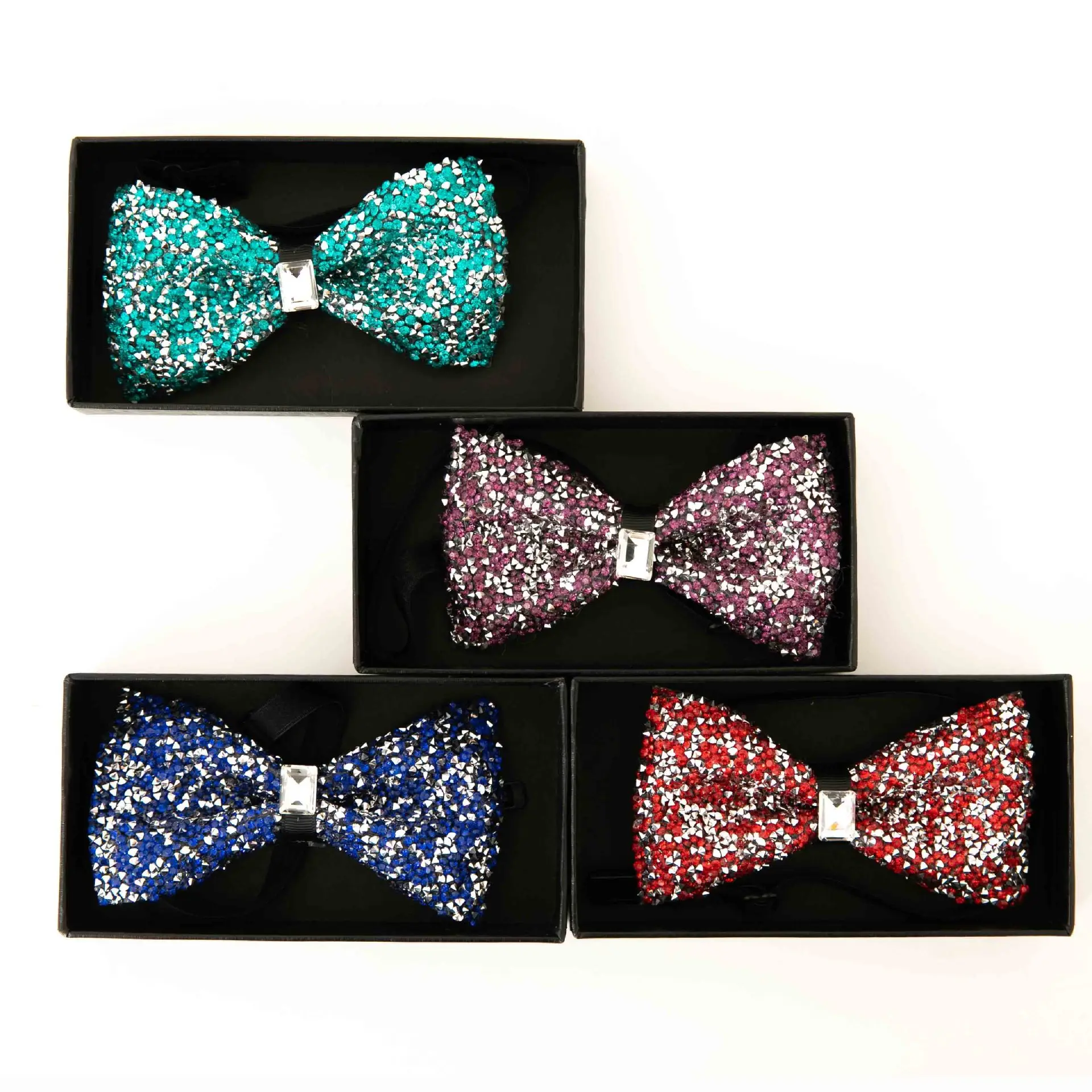 ربطة عنق كريستالية ثلاثية الأبعاد زرقاء مدببة/مسطحة الزوايا، ربطات عنق حمراء للرجال لحفلات الزفاف/الحفلات/العروض، ملحقات للبدلات البدلات الرسمية