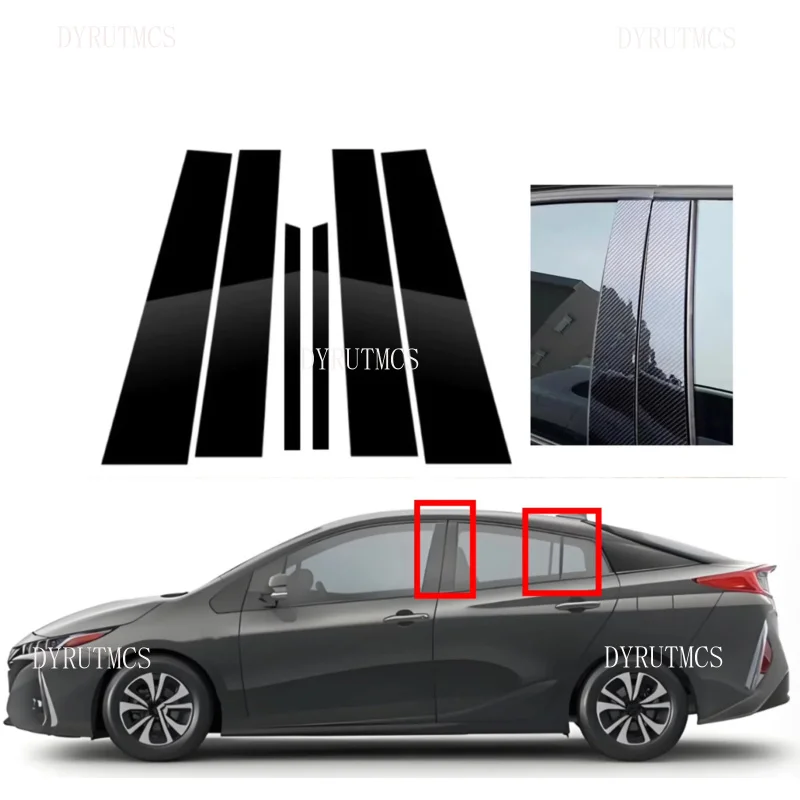 

6PCS Gloss Black Pillar Posts Silver Carbon Fit For Toyota Prius XW50 2016-2022 Window Decor Door Side Mouliding Trim Cover