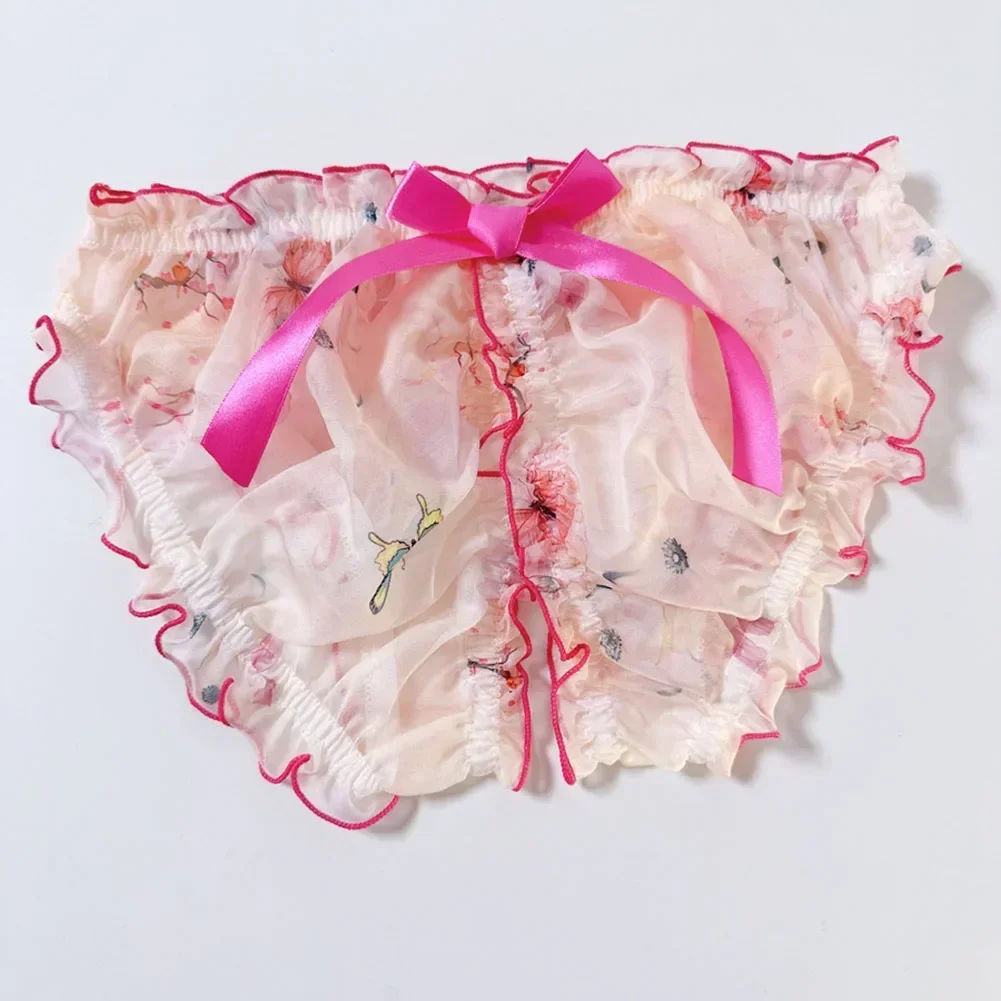남자 섹시한 오픈 가랑이 쉬폰 팬티를 통해 볼 여자 가랑이없는 팬티 란제리 속옷 보우 매듭 부드러운 부드러운 에로틱 팬티