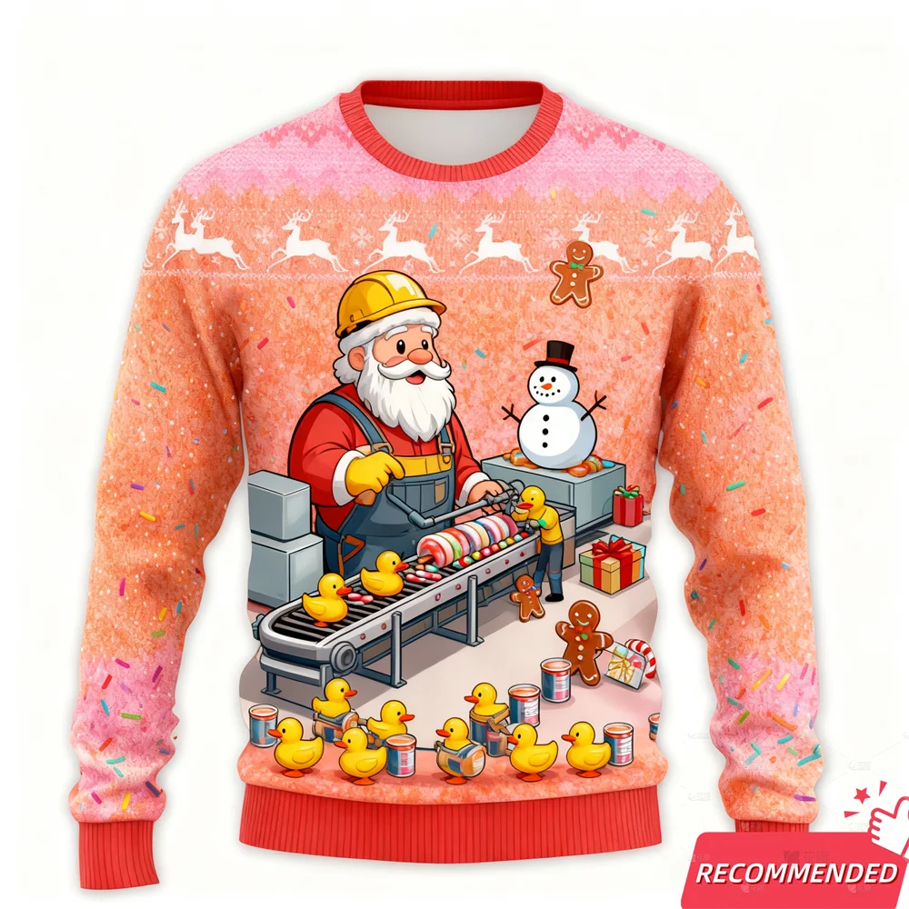 

Забавный Санта-Клаус, уродливые рождественские свитера для мужчин, толстовки с 3D принтом животных из мультфильмов, рождественские праздничные пуловеры унисекс, свитер