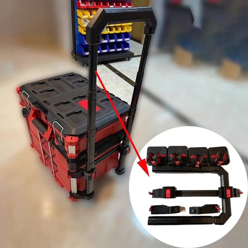 Suitable for Milwaukee PACKOUT Toolbox Bottom Wheels Set Pull Rod Kit Quick Install Buckle Accessories Pull Rod Sets Portable