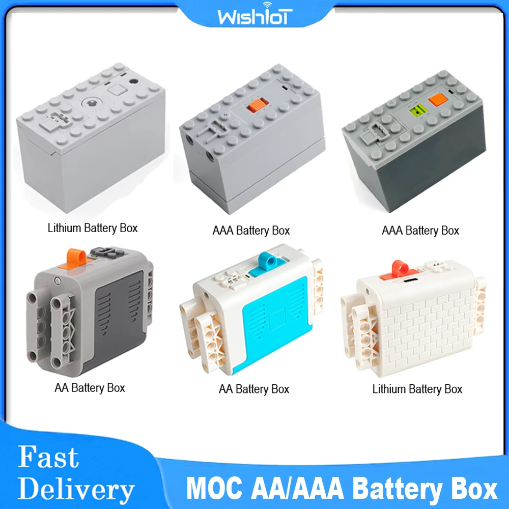 MOC Rechargeable AA /AAA Battery Box Multi-function Power Up Tool Car Train Motor Speed Adjust Control for Building Blocks