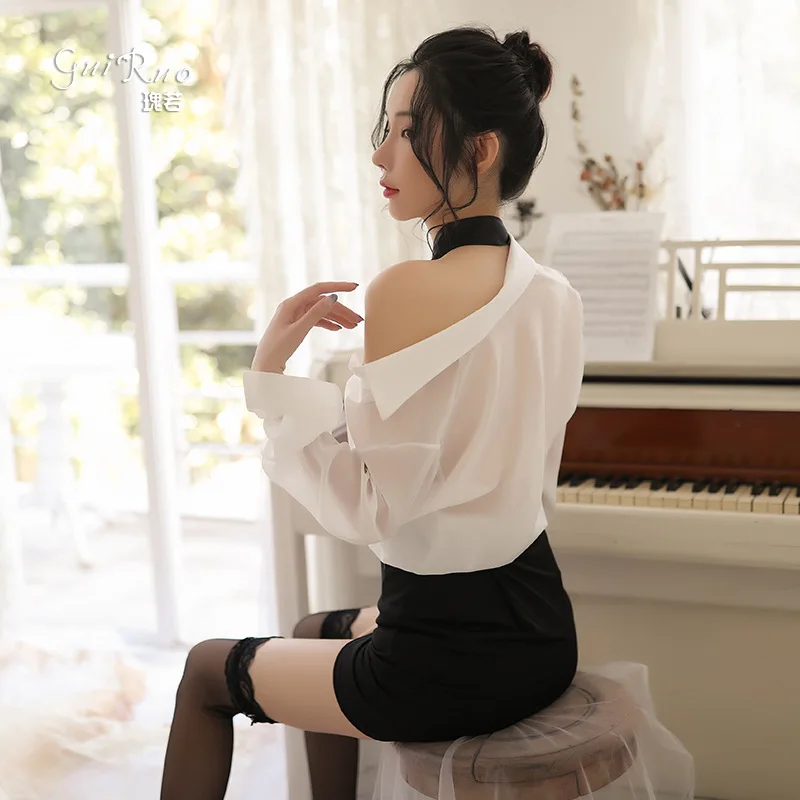 Biancheria intima sexy femminile sexy borsa attillata glutei segretaria OL uniforme seducente insegnante set discoteca L28