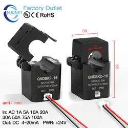 QNDBK2-16 AC 5A 10A 20A 50A 100A Out 4 20mA split core current transducer clamp current sensor 420mA transformer ct transmitter