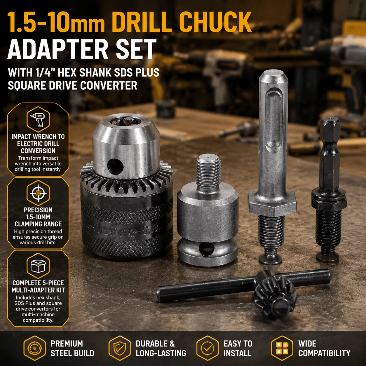インパクトレンチコンバーター用ドリルチャックアダプター 1/ - Power Tools Plus のレビューと価格