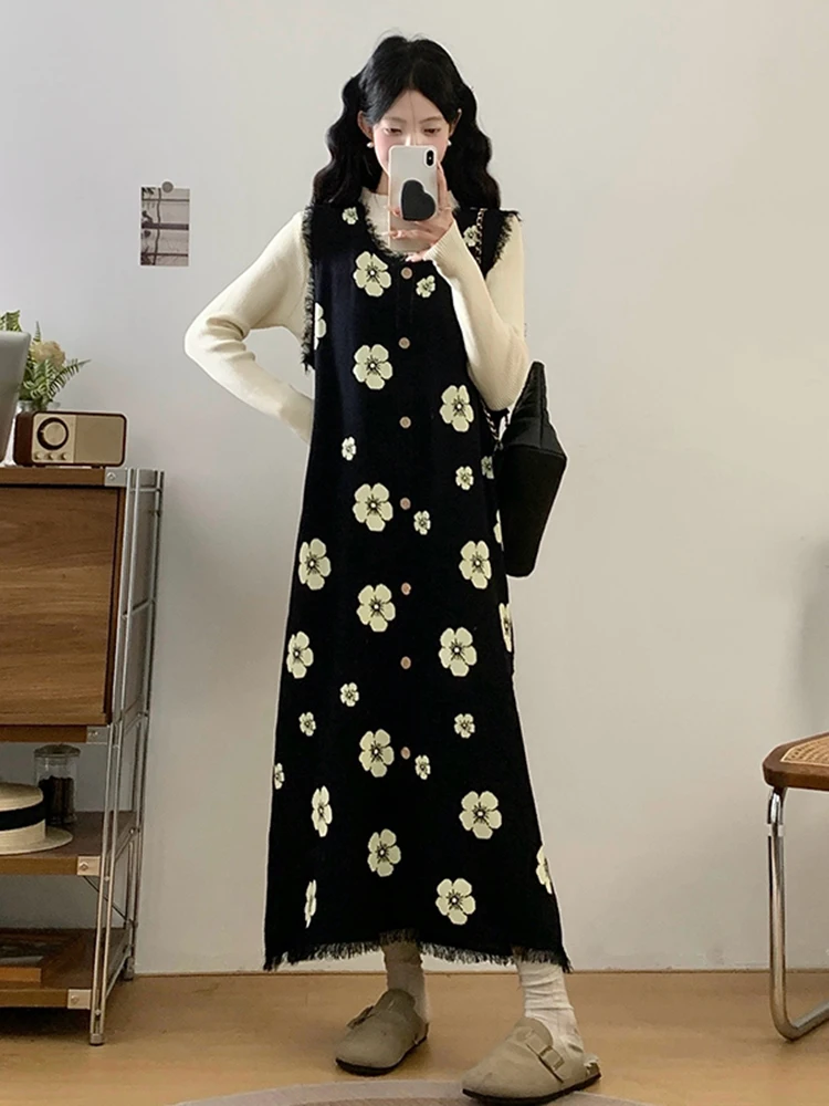 

Ретро-комплект: жилет в горошек и длинная юбка для женщин, осенне-зимний, новый, омолаживающий, в корейском стиле