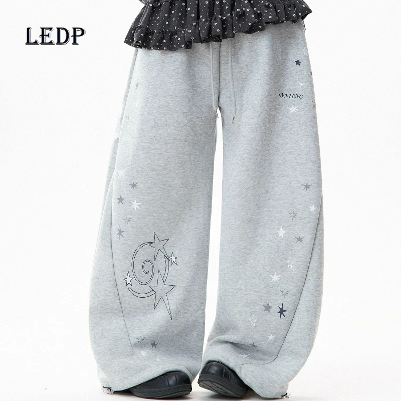 

American Retro Design Star Printing Velvet Women's Casual Pants Autumn Winter New Loose Thin Versatile Wide-leg Trousers ladies