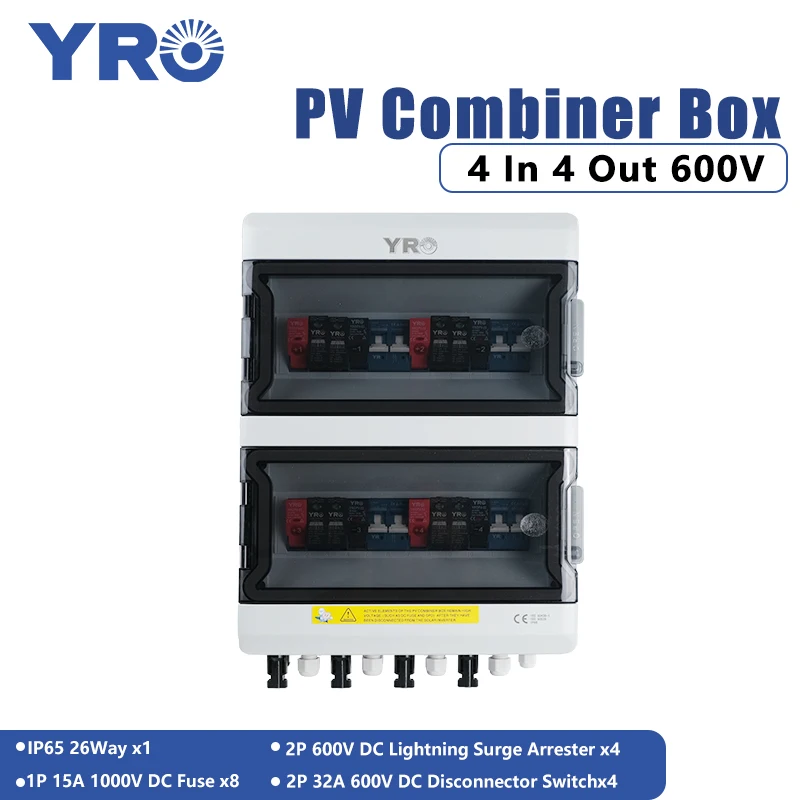 PV Combiner Box 4 input 4 output DC600V Solar Photovoltaic With Lightning Protection Fuse MCB SPD Waterproof Box IP65