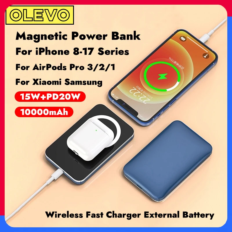 10000mAh جديد Macsafe Powerbank اللاسلكي بنك الطاقة المغناطيسية PD 20W الهاتف شاحن سريع لبطارية iPhone Xiaomi Samsung المحمولة